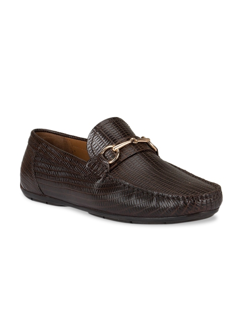 

ROSSO BRUNELLO Men Brown Textured Formal Leather Driving Loafers