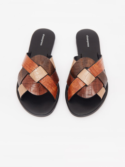 

shoexpress Women Brown Colourblocked PU Open Toe Flats