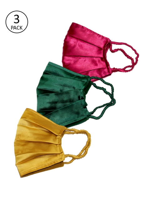 

Bellofox Women Pack of 3 Solid Satin 3-Ply Anti-Pollution Reusable Cloth Masks, Pink