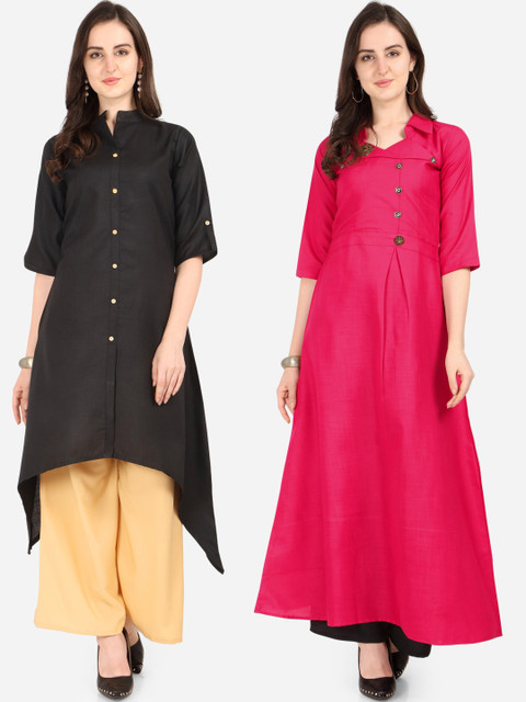

Florence Women Pack Of 2 Black & Pink Solid A-Line Kurta