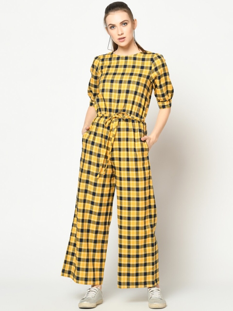 

SQew Women Yellow & Navy Blue Checked Jumpsuit