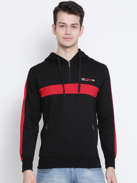 

Genx Men Black & Red Colourblocked Hooded Sweatshirt