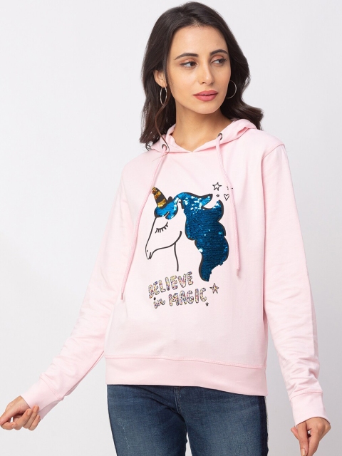 

Globus Women Pink Printed Hooded Sweatshirt