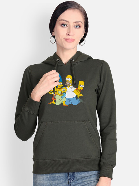

Free Authority Women Olive Green Simpsons Printed Hooded Sweatshirt