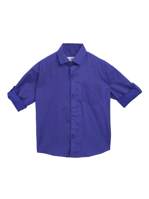 

Kidling Boys Blue & White Regular Fit Polka Dot Printed Casual Shirt