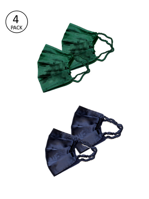 

Bellofox Women Pack of 4 Solid Satin 3-Ply Anti-Pollution Reusable Cloth Masks, Green