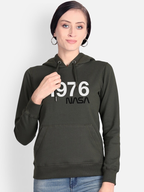 

Free Authority Women Olive Green NASA Print Hooded Sweatshirt