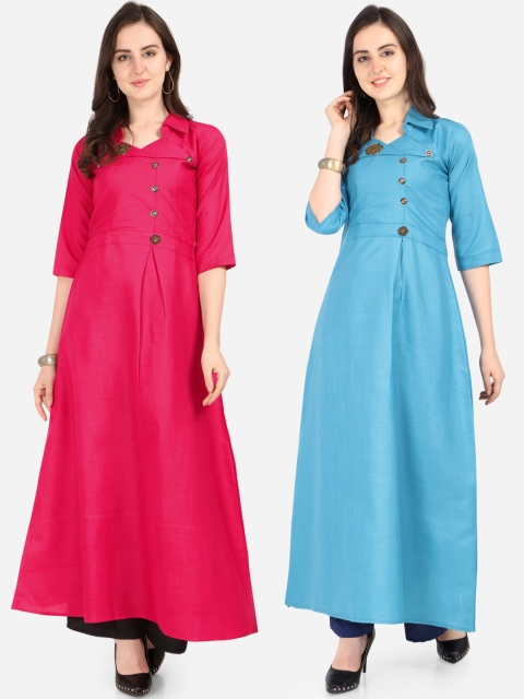 

Florence Women Pink & Turquoise Blue Solid Anarkali Kurta