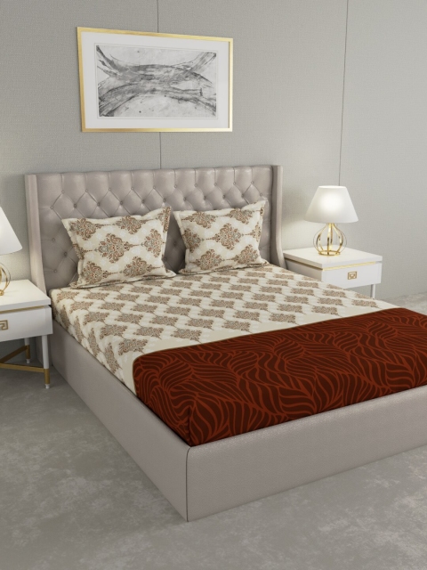 

Raymond Home Beige & White Ethnic Motif 104 TC Double King Bedsheet With 2 Pillow Covers
