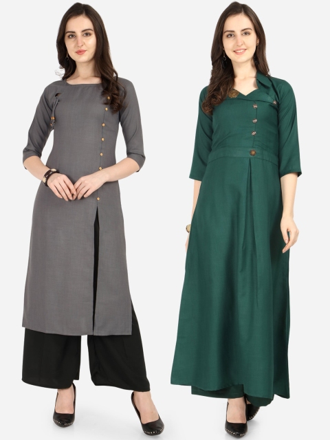 

Florence Women Pack Of 2 Solid A-Line Kurtas, Grey