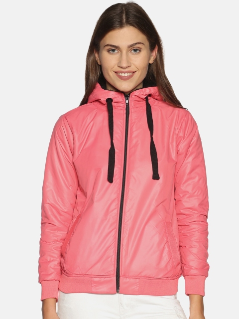 

Campus Sutra Women Peach-Coloured Solid Windcheater Bomber