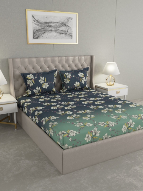 

Raymond Home Green & White Floral 104 TC Double Bedsheet With 2 Pillow Covers