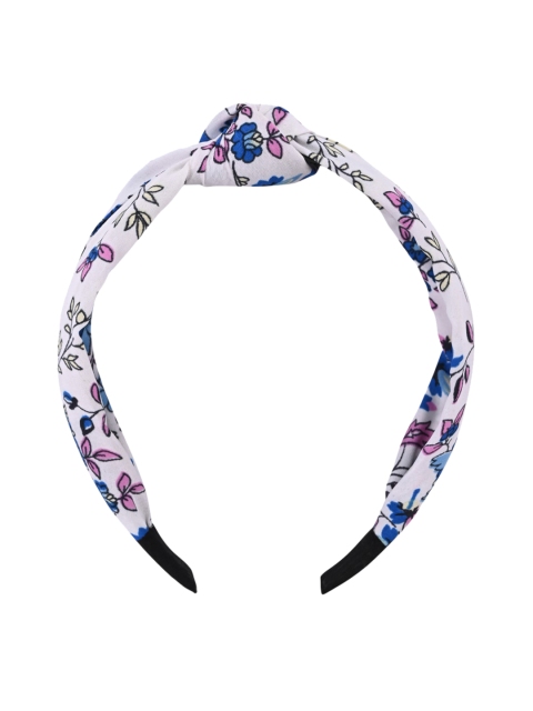

BuckleUp Women White & Blue Printed Knot Detailed Hairband