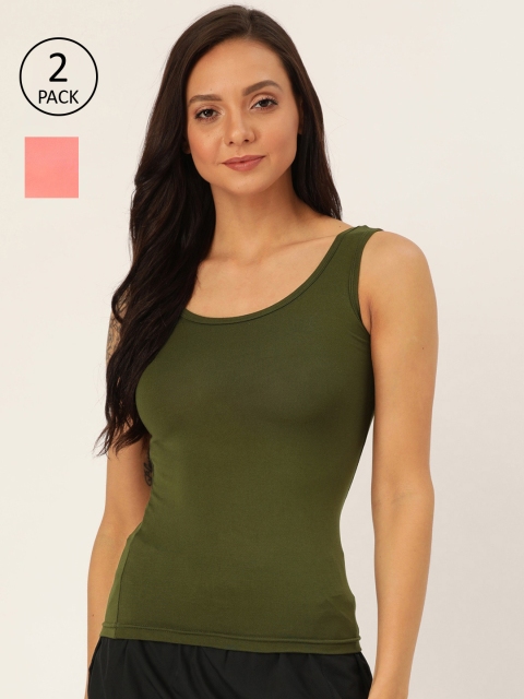 

Lady Lyka Women Pack of 2 Solid Camisoles, Olive
