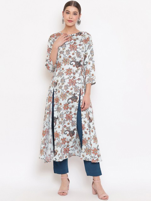 

Janasya Women Multicoloured & Blue Printed A-Line Kurta, Multi