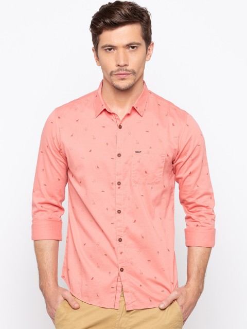 

SPYKAR Men Peach-Coloured Slim Fit Printed Casual Shirt