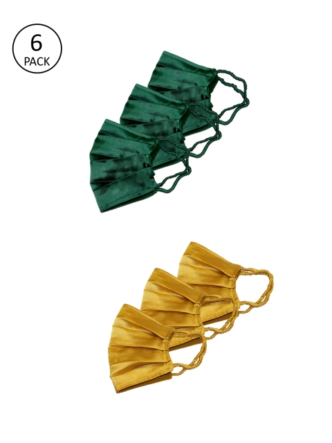 

Bellofox Women Pack of 6 Solid Satin 3-Ply Anti-Pollution Reusable Cloth Masks, Green