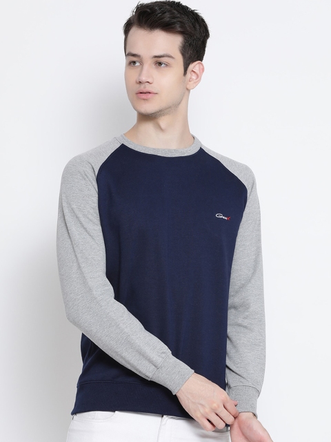 

Genx Men Navy Blue & Grey Colourblocked Sweatshirt
