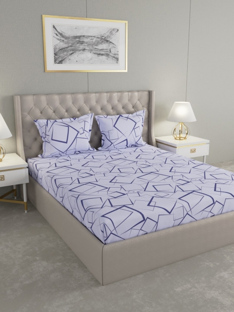 

Raymond Home White & Blue Printed Bedsheet With 2 Pillow Covers