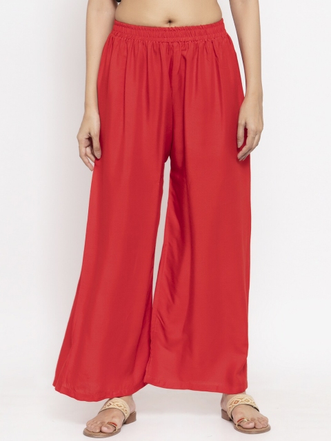 

NEUDIS Women Red Solid Wide Leg Palazzos