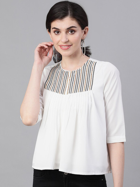

Ishin Women White Embellished A-Line Top