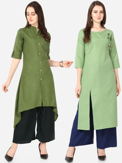 

Florence Women Pack Of 2 Green Solid A-Line Kurta