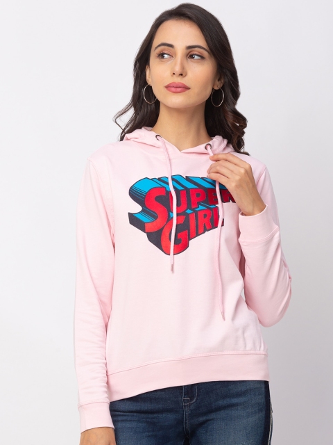 

Globus Women Pink Supergirl Printed Hooded Sweatshirt