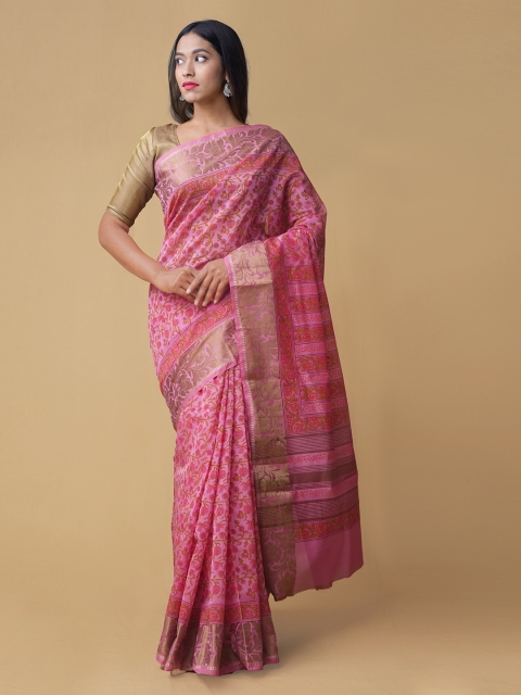 

Unnati Silks Pink Printed Silk Cotton Saree