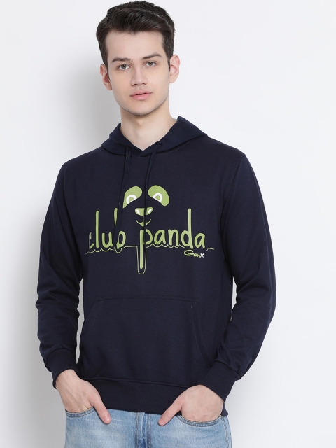 

Genx Men Navy Blue Printed Hooded Sweatshirt