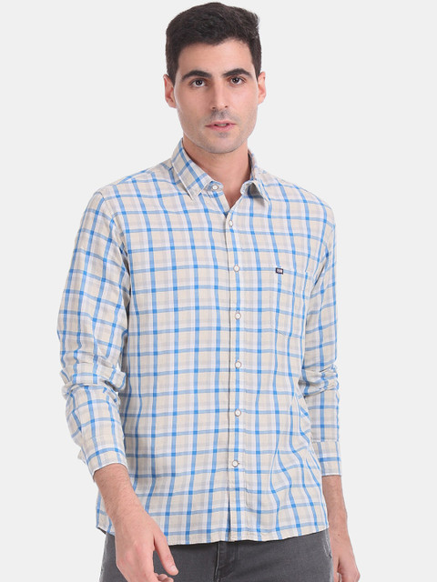 

Arrow Sport Men Beige & Blue Regular Fit Checked Casual Shirt