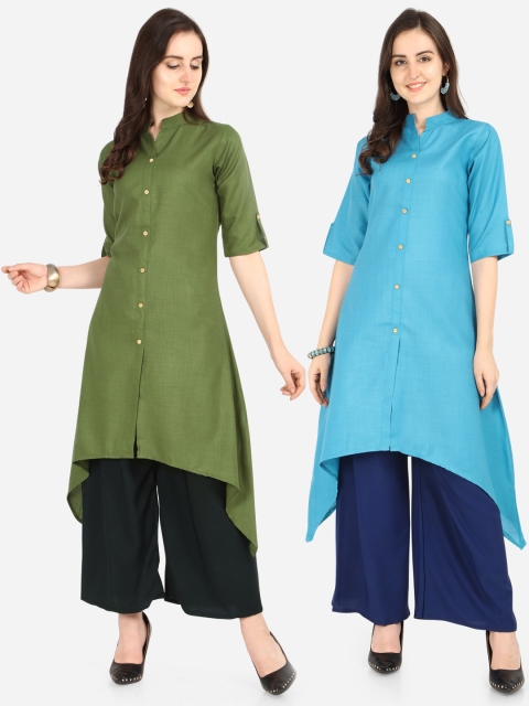 

Florence Women Green & Blue Solid A-Line Kurta