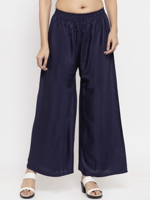 

NEUDIS Women Navy Blue Solid Wide Leg Palazzos