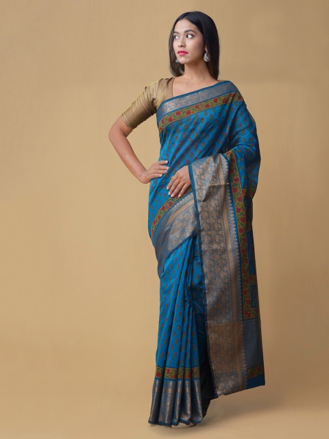 

Unnati Silks Blue Woven Design Handloom Silk Cotton Saree
