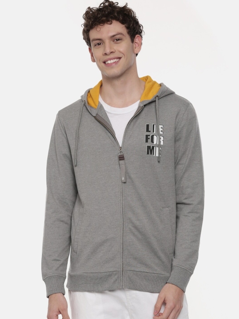 

Breakbounce Men Grey Solid Hooded Sweatshirt