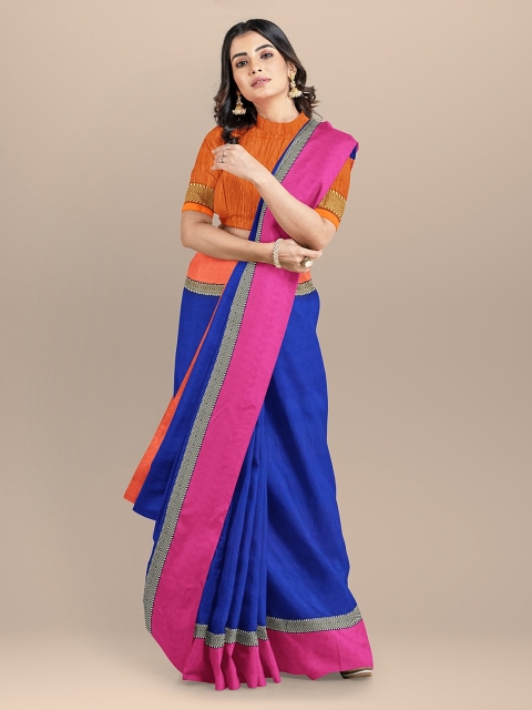 

BharatSthali Orange & Pink Silk Cotton Woven Design Maheshwari Saree