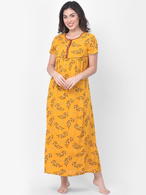

Clovia Women Yellow Printed Nightdress