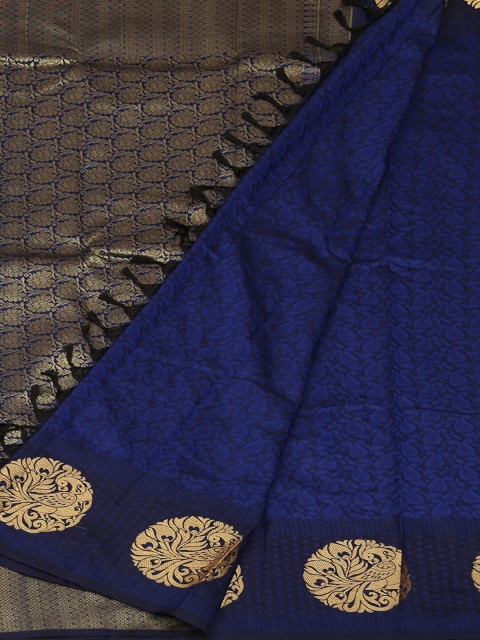 

Pothys Blue & Gold-Toned Art Silk Printed Saree