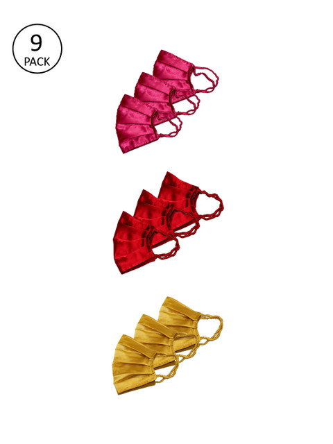 

Bellofox Women Pack of 9 Solid Satin 3-Ply Anti-Pollution Reusable Cloth Masks, Pink