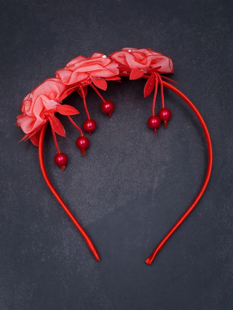 

Golden Peacock Red Floral Pearls Hairband