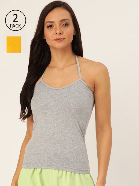 

Lady Lyka Women Pack of 2 Halter Neck Camisoles CAMI-07-GRYM-MSTD, Grey melange