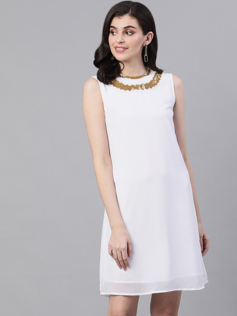 

Ishin Women White Solid A-Line Dress