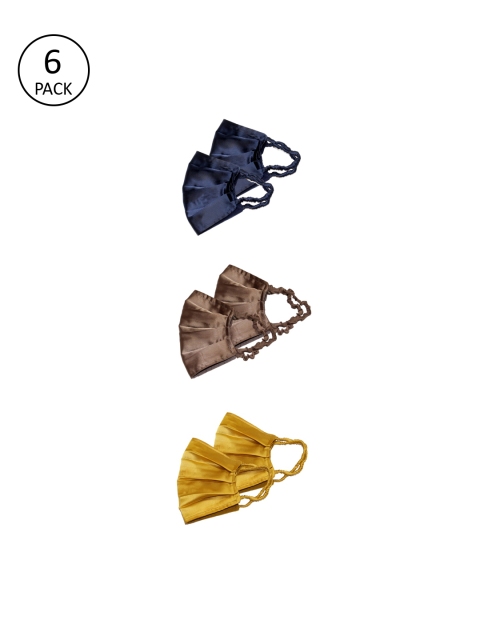 

Bellofox Women Pack of 6 Solid Satin 3-Ply Anti-Pollution Reusable Cloth Masks, Blue