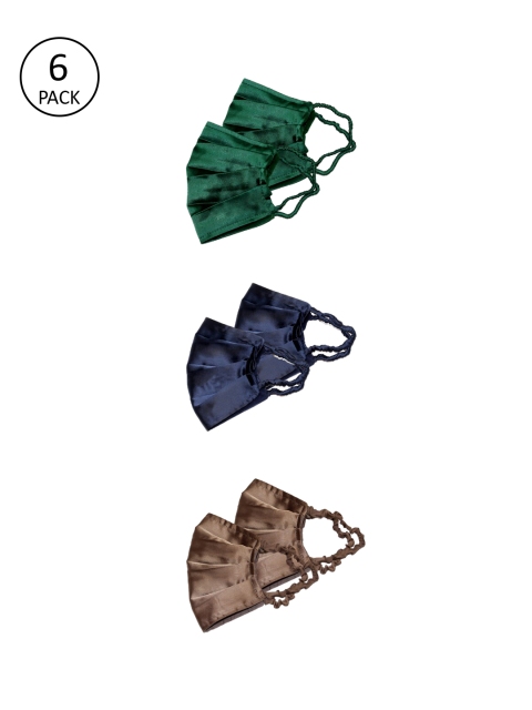 

Bellofox Women Pack of 6 Solid Satin 3-Ply Anti-Pollution Reusable Cloth Masks, Green