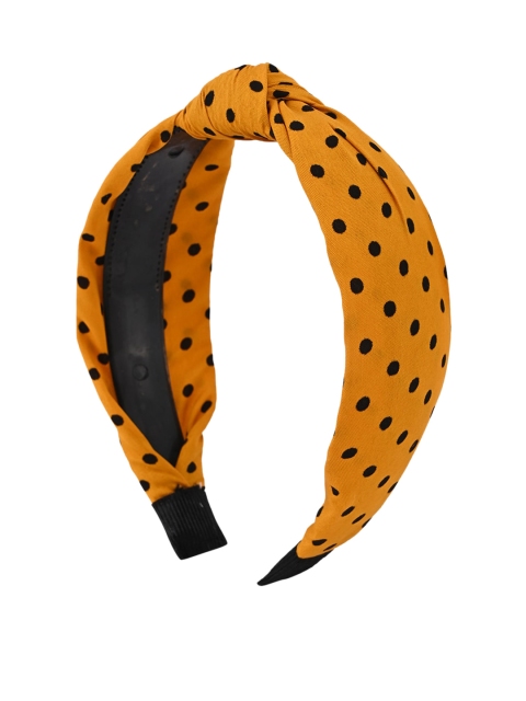 

BuckleUp Women Yellow & Black Polka Dot Print Knot Detailed Hairband