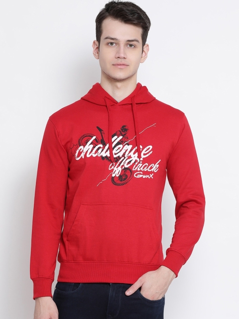 

Genx Men Red Printed Hooded Sweatshirt