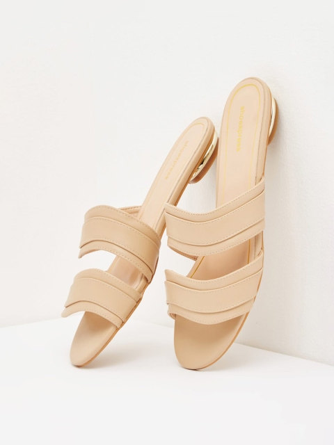 

shoexpress Women Beige Solid PU Open Toe Flats