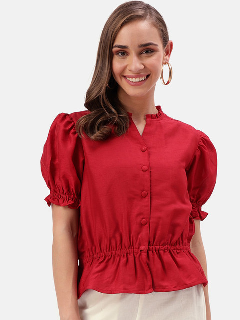

Saaki Women Red Solid Peplum Top