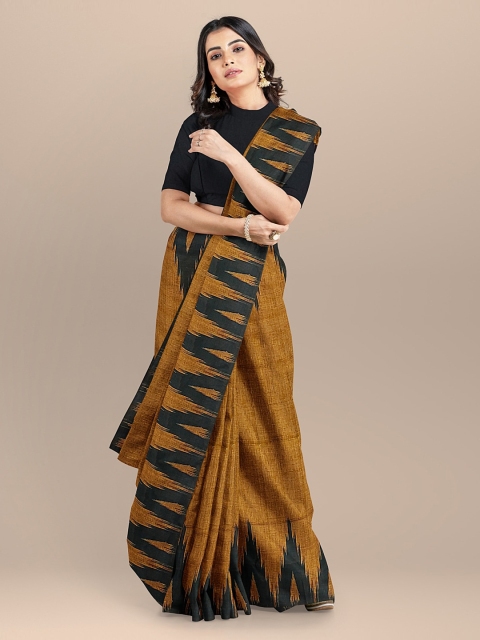 

BharatSthali Mustard Yellow Woven Design Pure Cotton Ikat Saree