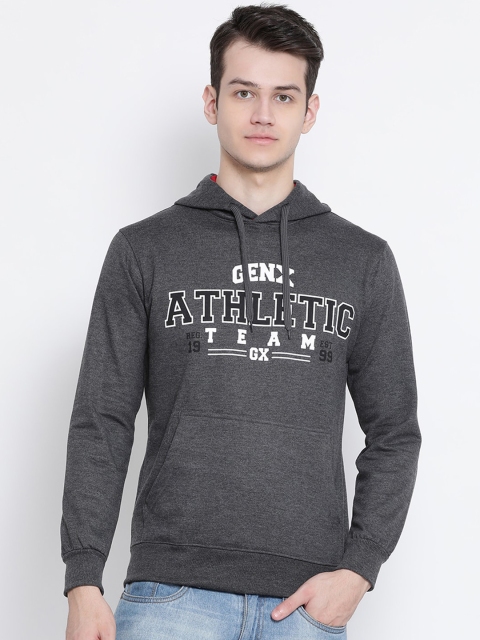 

Genx Men Charcoal Printed Hooded Sweatshirt