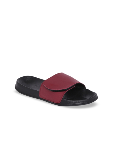 

Bewakoof Women Black & Maroon Colourblocked Sliders